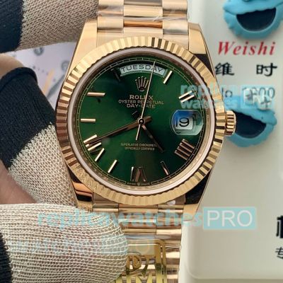 PPM Swiss Replica 40mm Rolex Day-Date II Gain Weight Green Dial Swiss 3255 Rose Gold Watch 